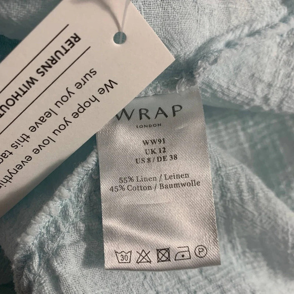 Wrap London Button Front Peplum‎ Linen Top Blouse in Mint Blue Size US 8 - Picture 12 of 12